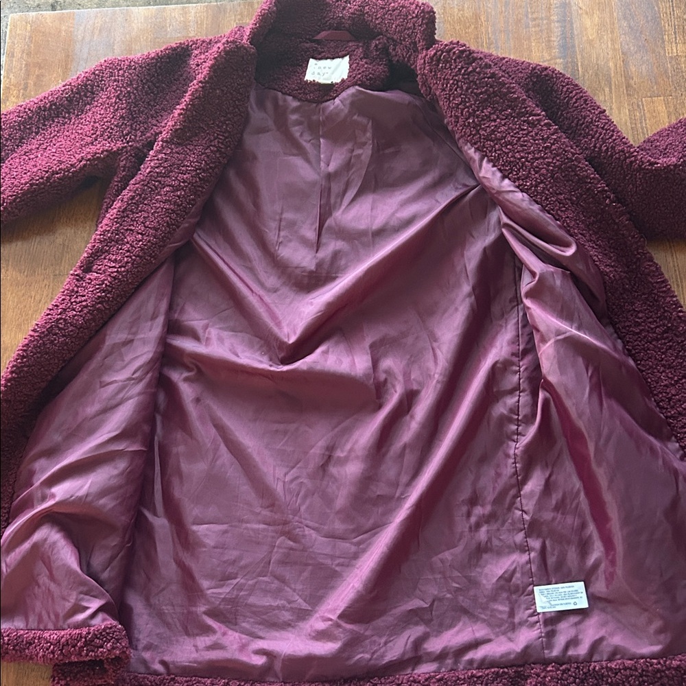 A New Day women’s Teddy Coat, Red Wine, XS Knee-Length hallmark winter Outerwear - Picture 11 of 11
